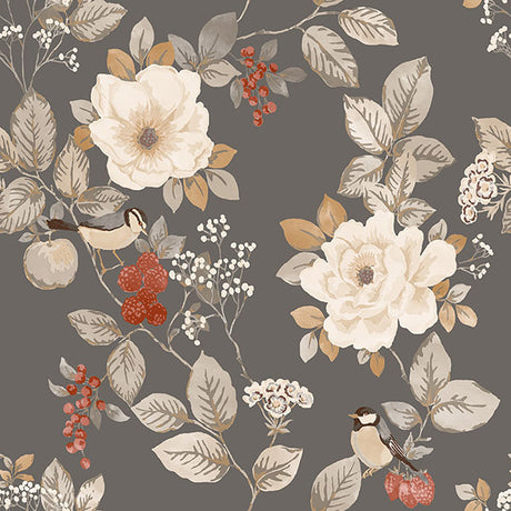Bramble Charcoal Floral Wallpaper – Belgravia Decor