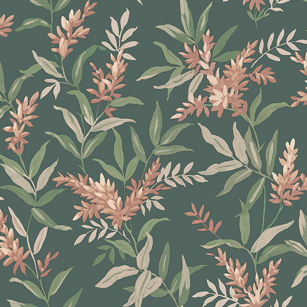 Olivia Dark Green Floral Wallpaper BG5906 swatch