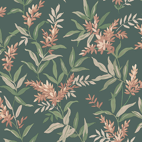 Olivia Dark Green Floral Wallpaper BG5906 swatch