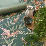 Olivia Dark Green by Belgravia Decor Floral Wallpaper- Brewster BG5906