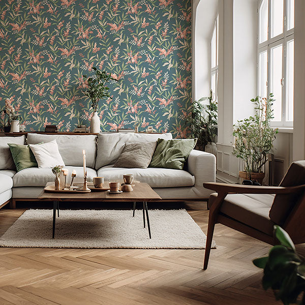 Olivia Dark Green by Belgravia Decor Floral Wallpaper- Brewster BG5906