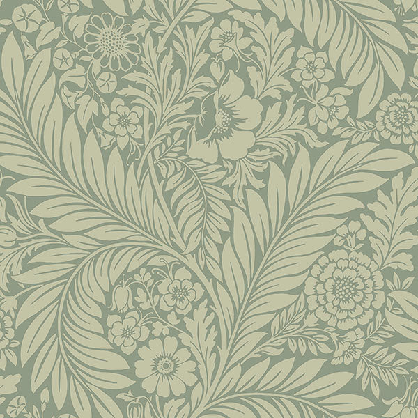 Florence Green Leaf Botanical Wallpaper by Belgravia Decor – Brewster Home Fashions BG720