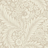 Belgravia Decor Florence Neutral Leaf Wallpaper in beige with floral vine motif; room scenes included.