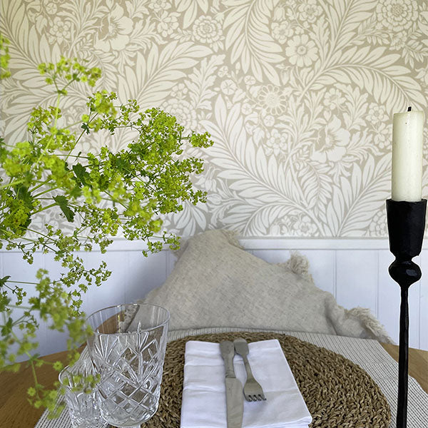 Florence Neutral Leaf Wallpaper by Belgravia Decor- Brewster Home Fashions BG722