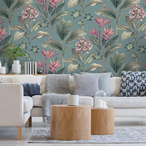 Oliana Teal by Belgravia Decor Floral Wallpaper- Brewster Home Fashions BG8486