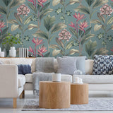 Oliana Teal by Belgravia Decor Floral Wallpaper- Brewster Home Fashions BG8486