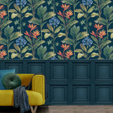 Oliana Navy by Belgravia Decor Floral Wallpaper- Brewster Home Fashions BG8487