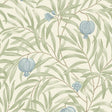 Elena Blue Pomegranate wallpaper pattern with leafy branches and blue fruit
