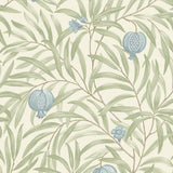 Elena Blue Pomegranate wallpaper pattern with leafy branches and blue fruit