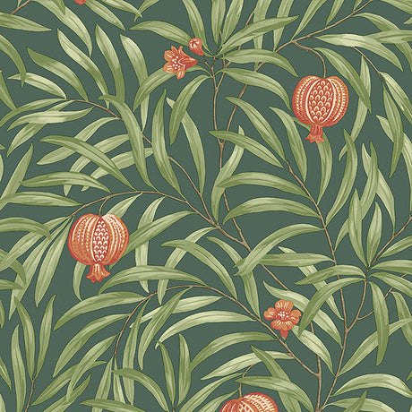 Elena Green Pomegranate wallpaper pattern BG9613 with leafy vines and pomegranates