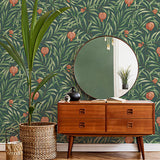 Elena Green Pomegranate by Belgravia Decor Botanical Wallpaper- Brewster Home Fashions BG9613