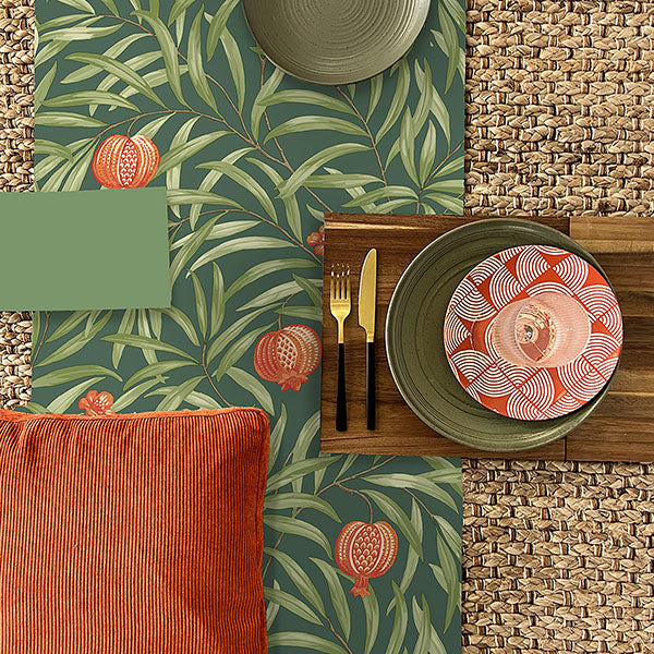 Elena Green Pomegranate by Belgravia Decor Botanical Wallpaper- Brewster Home Fashions BG9613