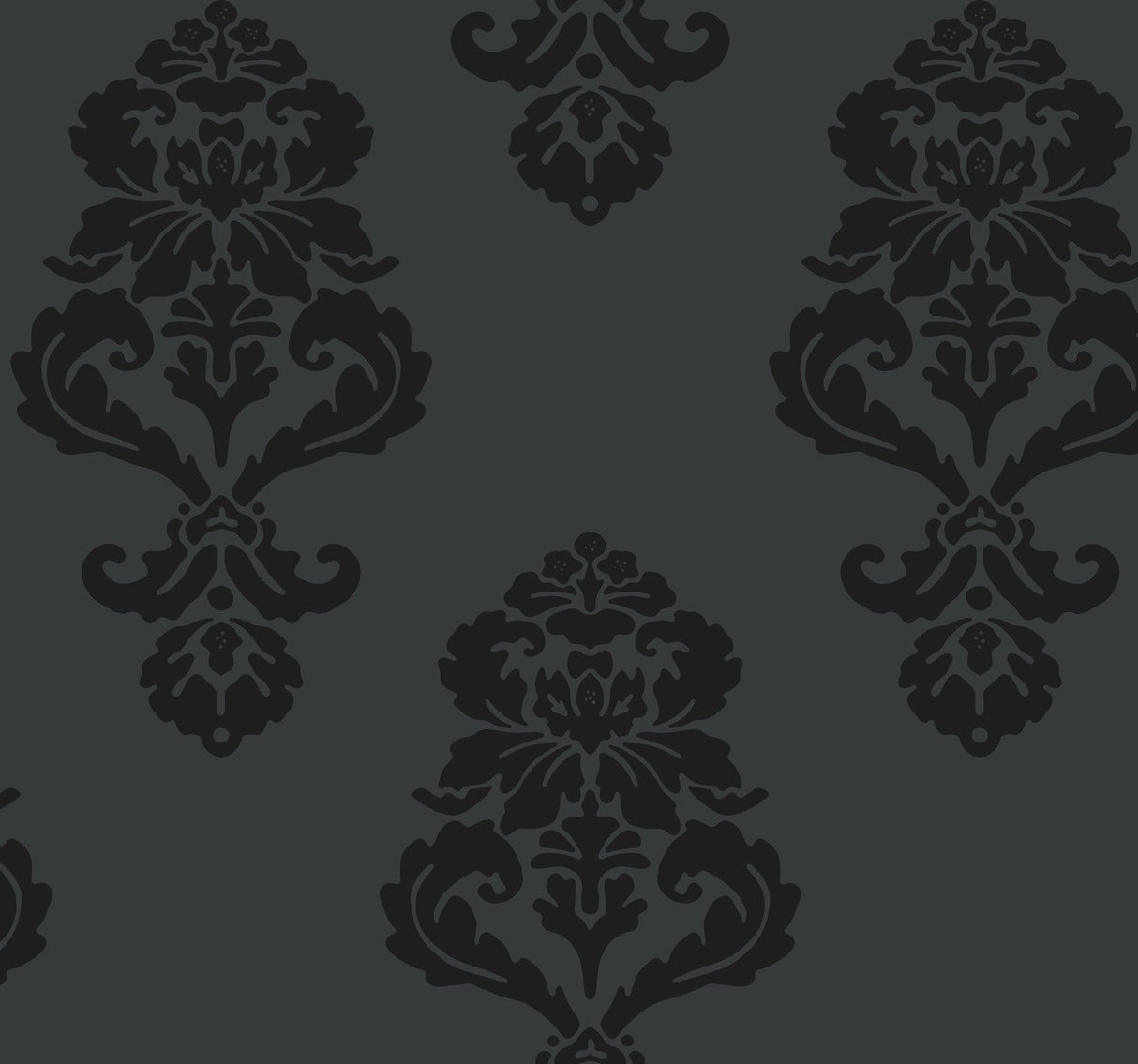 Graphic Damask Black Wallpaper with Monochrome Matte-Gloss Damask Motif - York BL0397