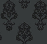 Graphic Damask Black Wallpaper with Monochrome Matte-Gloss Damask Motif - York BL0397