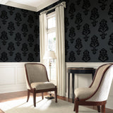 Graphic Damask Black Wallpaper with Monochrome Matte-Gloss Damask Motif - York BL0397