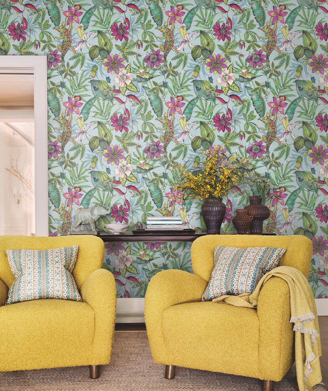 Rainforest Multicolor Wallpaper with Tropical Animals and Florals - York BL1701