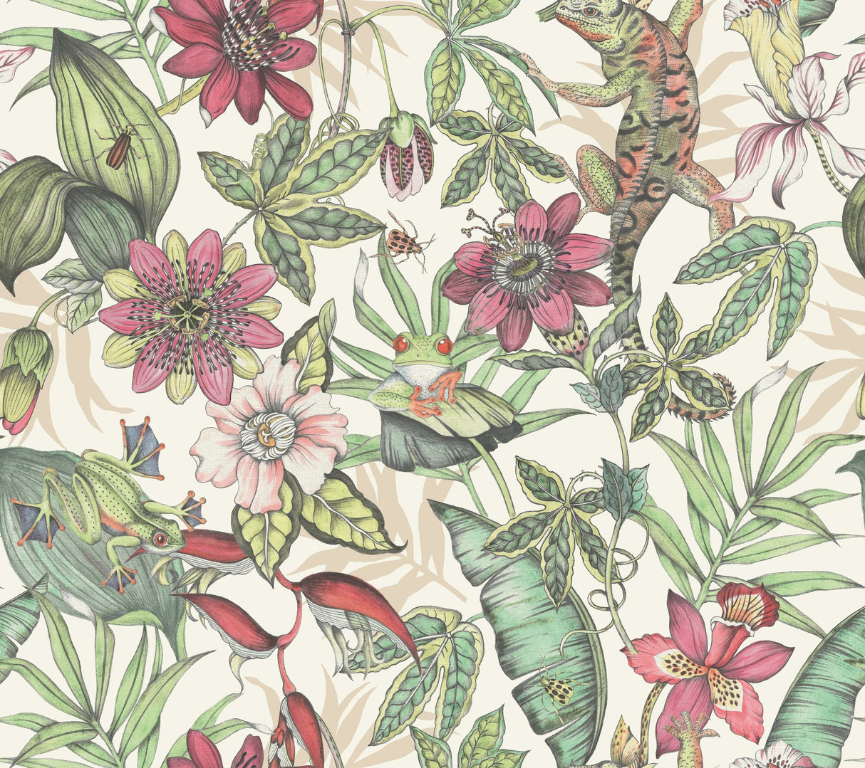 Rainforest Multicolor Wallpaper with Tropical Animals and Botanical Motif - York BL1702