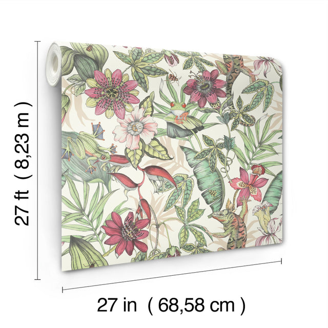 Rainforest Multicolor Wallpaper with Tropical Animals and Botanical Motif - York BL1702