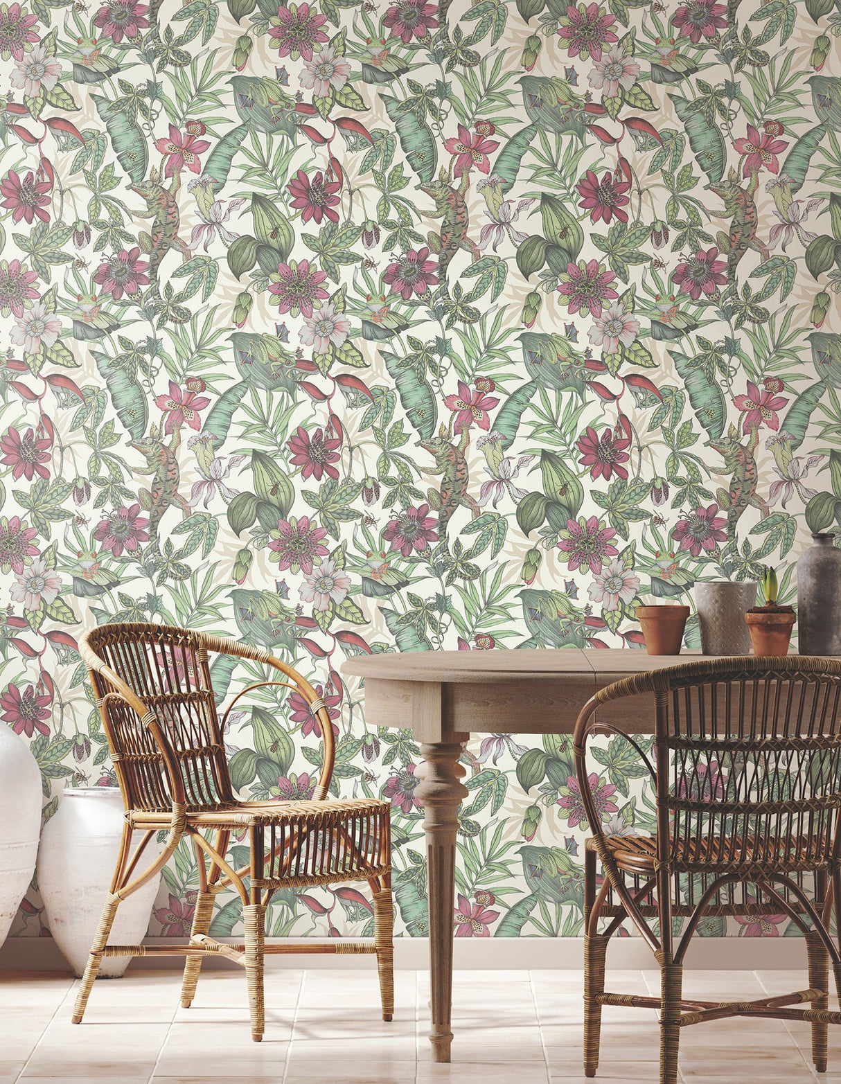Rainforest Multicolor Wallpaper with Tropical Animals and Botanical Motif - York BL1702