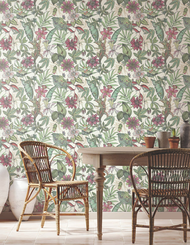 Rainforest Multicolor Wallpaper with Tropical Animals and Botanical Motif - York BL1702