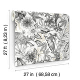 Rainforest White & Charcoal Wallpaper with Tropical Flora and Fauna Motif - York BL1703