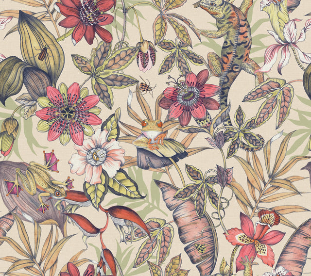 Rainforest Cream Wallpaper with Tropical Animals and Botanical Motif - York BL1704