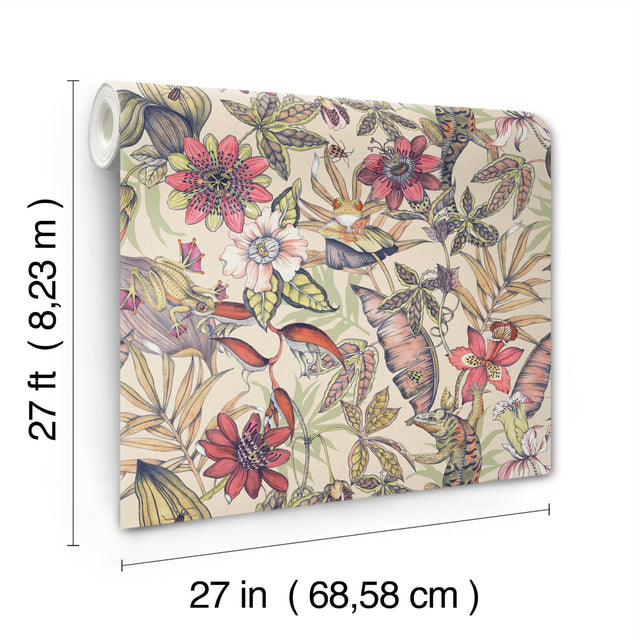 Rainforest Cream Wallpaper with Tropical Animals and Botanical Motif - York BL1704
