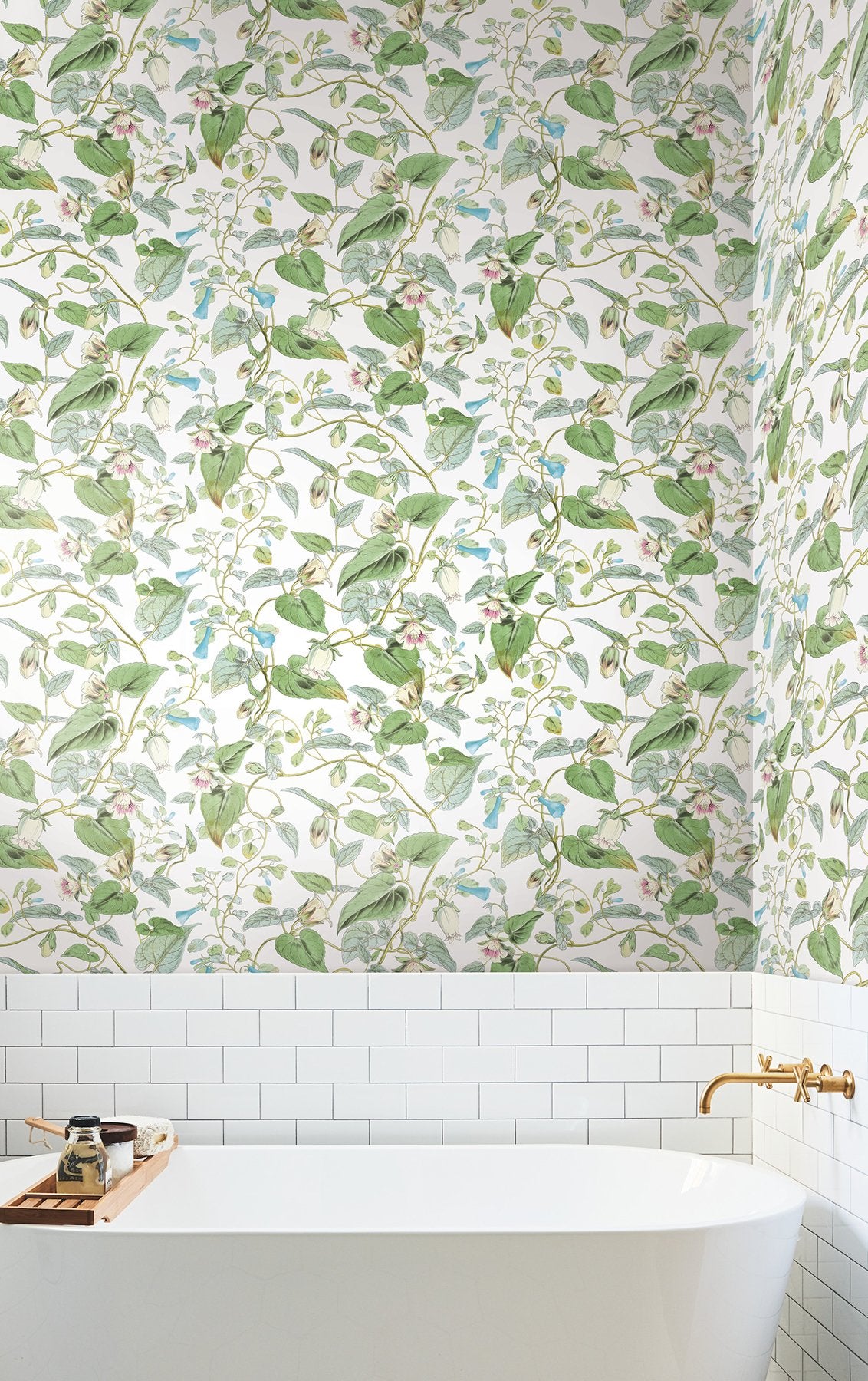 Moon Flower White Wallpaper with Botanical Vine Floral - York BL1711
