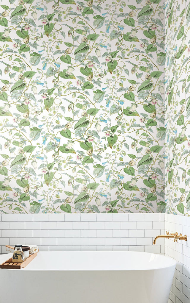 Moon Flower White Wallpaper with Botanical Vine Floral - York BL1711