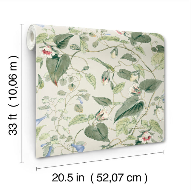Moon Flower Light Taupe Wallpaper with Floral Vine Pattern - York BL1713