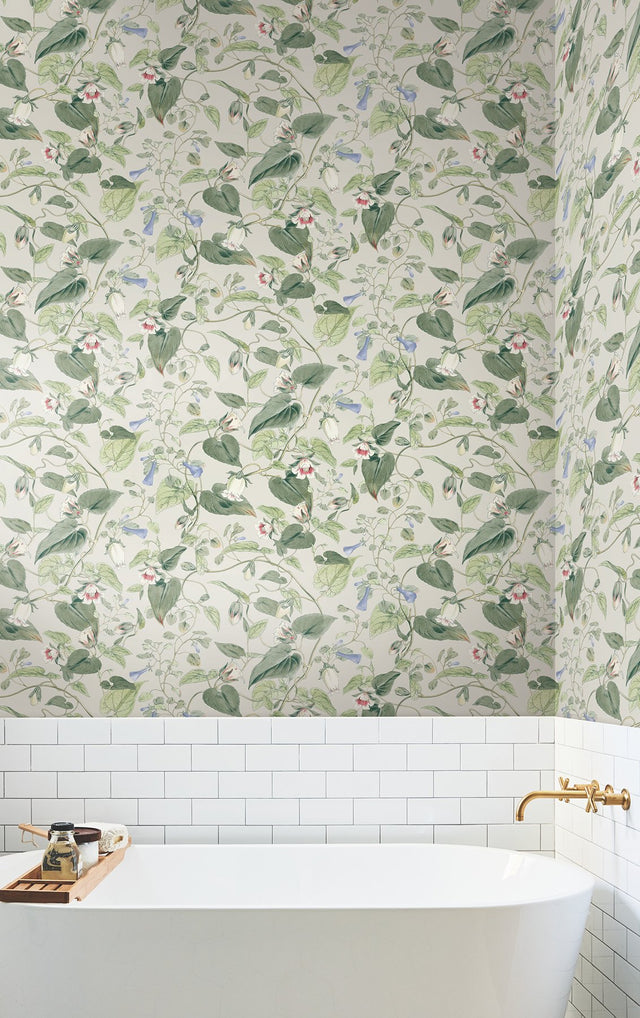 Moon Flower Light Taupe Wallpaper with Floral Vine Pattern - York BL1713