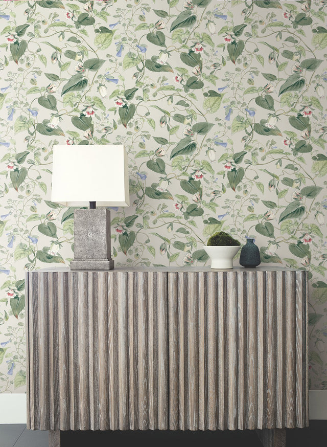 Moon Flower Light Taupe Wallpaper with Floral Vine Pattern - York BL1713