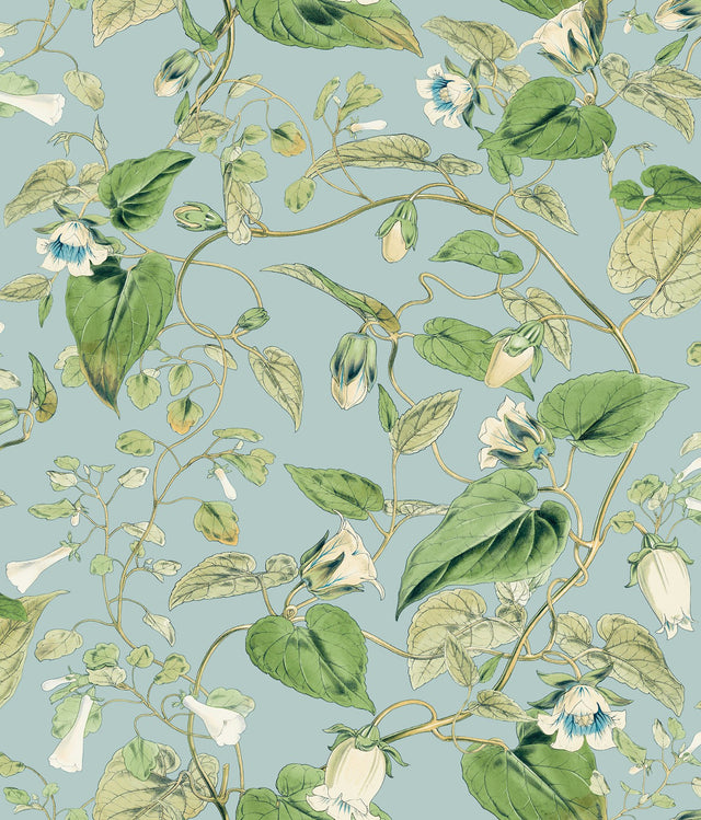 Moon Flower Sky Blue Wallpaper with Floral Vine Pattern, Non Woven Paste-the-Wall - York BL1714