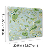 Moon Flower Sky Blue Wallpaper with Floral Vine Pattern, Non Woven Paste-the-Wall - York BL1714