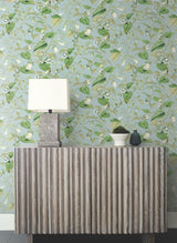 Moon Flower Sky Blue Wallpaper with Floral Vine Pattern, Non Woven Paste-the-Wall - York BL1714