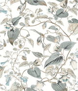 Moon Flower White & Blue Wallpaper with Floral Vine Pattern - York BL1715