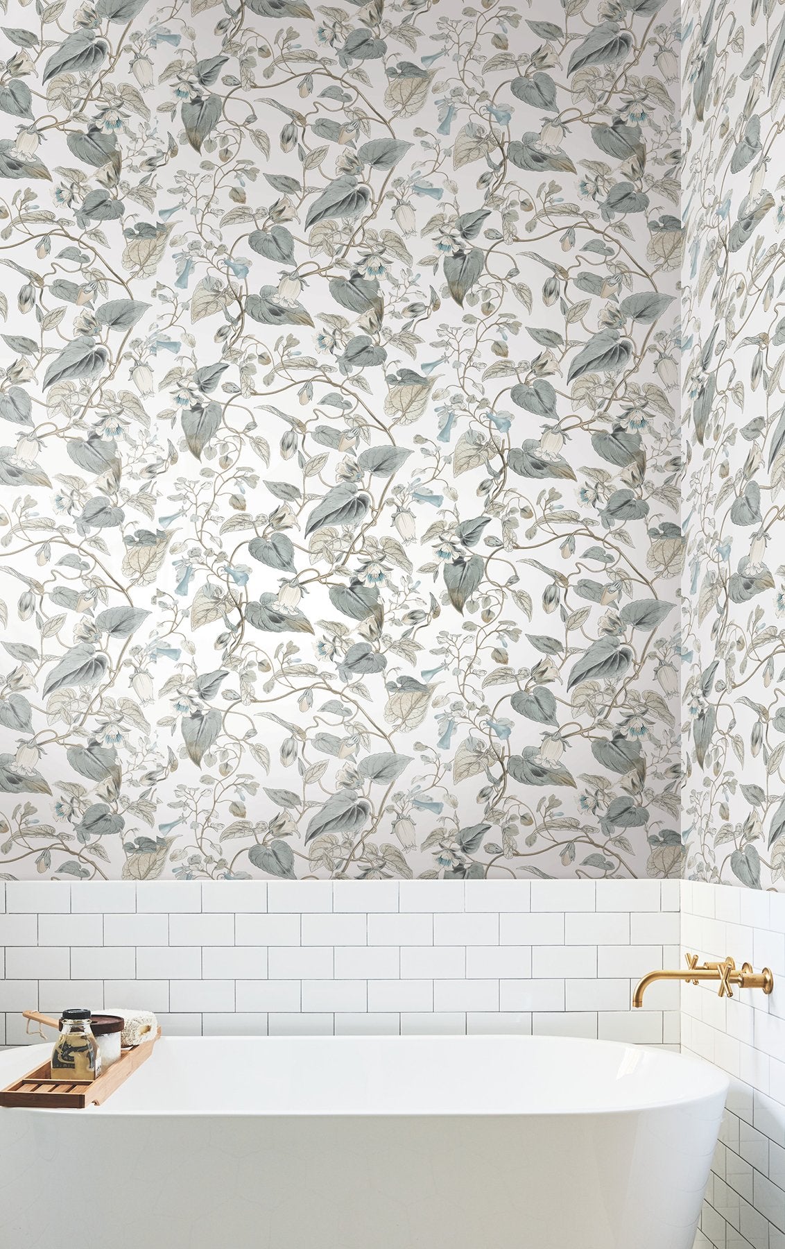 Moon Flower White & Blue Wallpaper with Floral Vine Pattern - York BL1715