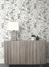 Moon Flower White & Blue Wallpaper with Floral Vine Pattern - York BL1715