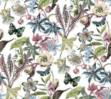 Butterfly House White & Fuchsia Wallpaper with Botanical Floral and Butterfly Motif - York BL1721