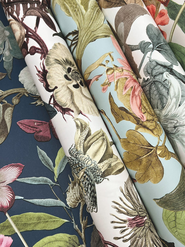 Butterfly House White & Fuchsia Wallpaper with Botanical Floral and Butterfly Motif - York BL1721