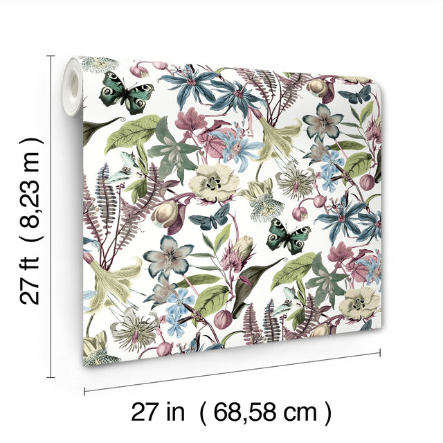 Butterfly House White & Fuchsia Wallpaper with Botanical Floral and Butterfly Motif - York BL1721