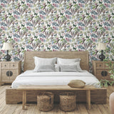 Butterfly House White & Fuchsia Wallpaper with Botanical Floral and Butterfly Motif - York BL1721