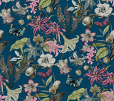 Butterfly House Navy Wallpaper with Exotic Floral and Butterfly Motif - York BL1723