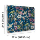 Butterfly House Navy Wallpaper with Exotic Floral and Butterfly Motif - York BL1723