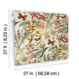 Butterfly House Light Taupe & Coral Wallpaper with Botanical Butterfly Motif - York BL1724