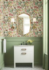 Butterfly House Light Taupe & Coral Wallpaper with Botanical Butterfly Motif - York BL1724
