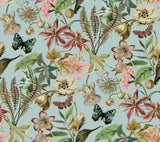 Butterfly House Sky Blue Wallpaper with Botanical Floral and Butterfly Motif - York BL1725