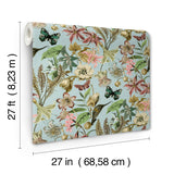 Butterfly House Sky Blue Wallpaper with Botanical Floral and Butterfly Motif - York BL1725
