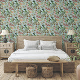Butterfly House Sky Blue Wallpaper with Botanical Floral and Butterfly Motif - York BL1725