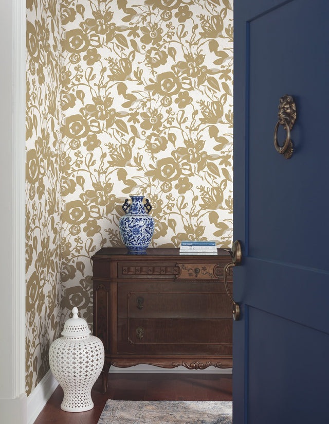 Brushstroke Floral Gold Wallpaper